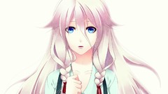 White background white hair Ribbons faces long hair blue eyes 