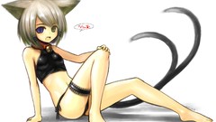 White background white hair short hair heterochromia animal ears