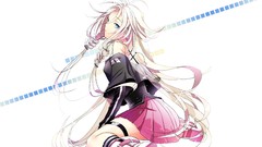 White background white hair sitting jackets skirts long hair 