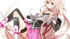White background white hair sitting skirts long hair anime 
