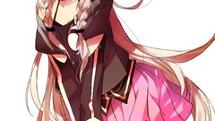 White background white hair skirts long hair anime girls boots 