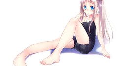 White barefoot anime girls blue eyes twintails