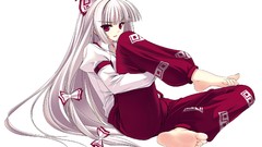 White barefoot anime girls fujiwara no mokou gray hair touhou 
