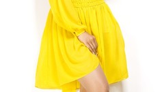 White barefoot yellow dress