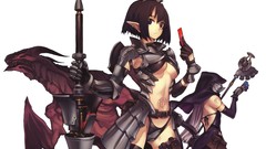 White blade Anime elves armor staff lance spears anime girls 