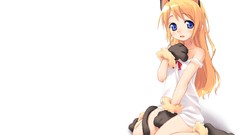 White blondes anime girls blue eyes nekomimi animal ears tails 