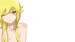 White blondes blush long hair anime girls bakemonogatari yellow 