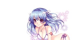 White blue hair anime girls purple eyes cleavage Simple 