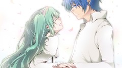 White blue hair hatsune miku vocaloid aqua hair