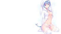 White blue hair long hair anime girls animal ears purple eyes 