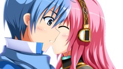 White blue hair pink hair anime girls vocaloid megurine luka 