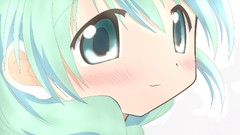 White blush green eyes hidamari sketch green hair Natsume 