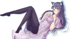 White blush long hair anime girls pantyhose touhou nekomimi 