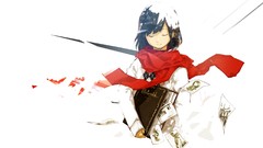 White Books white background scarfs anime girls closed eyes 