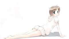 White brown blush barefoot anime girls blue eyes ikeda