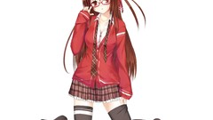 White brown glasses long hair anime girls seifuku meganekko
