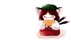 White brown hats Chibi blush anime girls touhou animal ears 