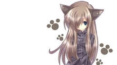 White brown long hair anime girls blue eyes animal ears tails 