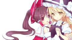 White brown white background witch red eyes long hair anime 