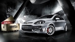 White cars abarth Mitsubishi Evo Fiat Punto
