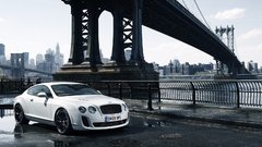 White cars Bentley Bridges vehicles cityscapes front angle view