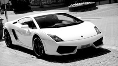 White cars Lamborghini monochrome vehicles streets cityscapes 