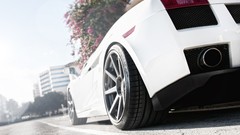 White cars Lamborghini vehicles cityscapes lamborghini gallardo 