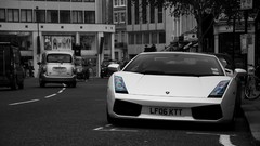 White cars monochrome vehicles cityscapes lamborghini gallardo 