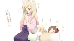 White Chibi animal ears tails Japanese clothes fox girls