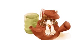 White Chibi long hair brown eyes brunettes hakurei reimu touhou 