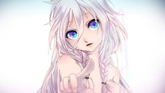 White close-up white background white hair faces long hair blue 