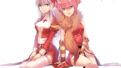 White cross Ribbons pink hair long hair gray eyes anime girls 