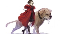 White Dogs Anime brown collar scars red eyes anime girls short 