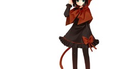 White dress anime girls green eyes pantyhose black hair animal 