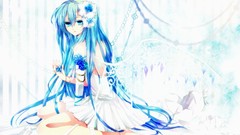 White dress blue hair anime girls blue eyes hatsune miku 