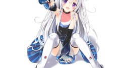 White drinks long hair anime girls gray hair purple eyes