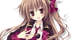 White feathers tie long hair anime girls brown eyes brunettes 