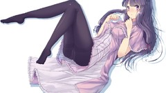 White feet Anime stockings blush long hair anime girls 