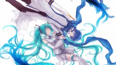 White fish blue hair long hair hatsune miku vocaloid twintails 