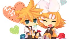 White food Chibi drinks bows blondes blue eyes vocaloid 