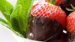 White food chocolate brown mint strawberries