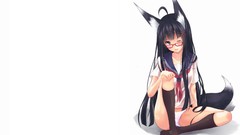 White glasses white background socks long hair school uniforms 