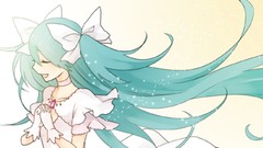White gloves long hair hatsune miku vocaloid hair bow twintails 