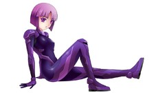 White gloves short hair purple hair purple eyes