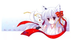 White hair animal ears Japanese clothes fox girls kitsunemimi