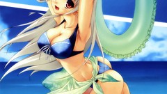 White hair anime girls bikini