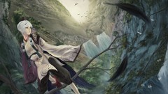 White hair anime girls blue eyes fantasy art detached sleeves 