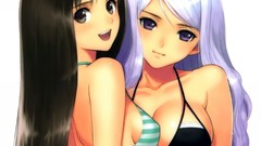 White hair anime girls bra tony taka purple eyes lesbians