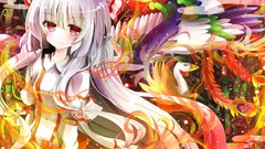 White hair anime girls fujiwara no mokou touhou video games