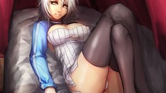 White hair anime girls hair bow panties League of Legends video 